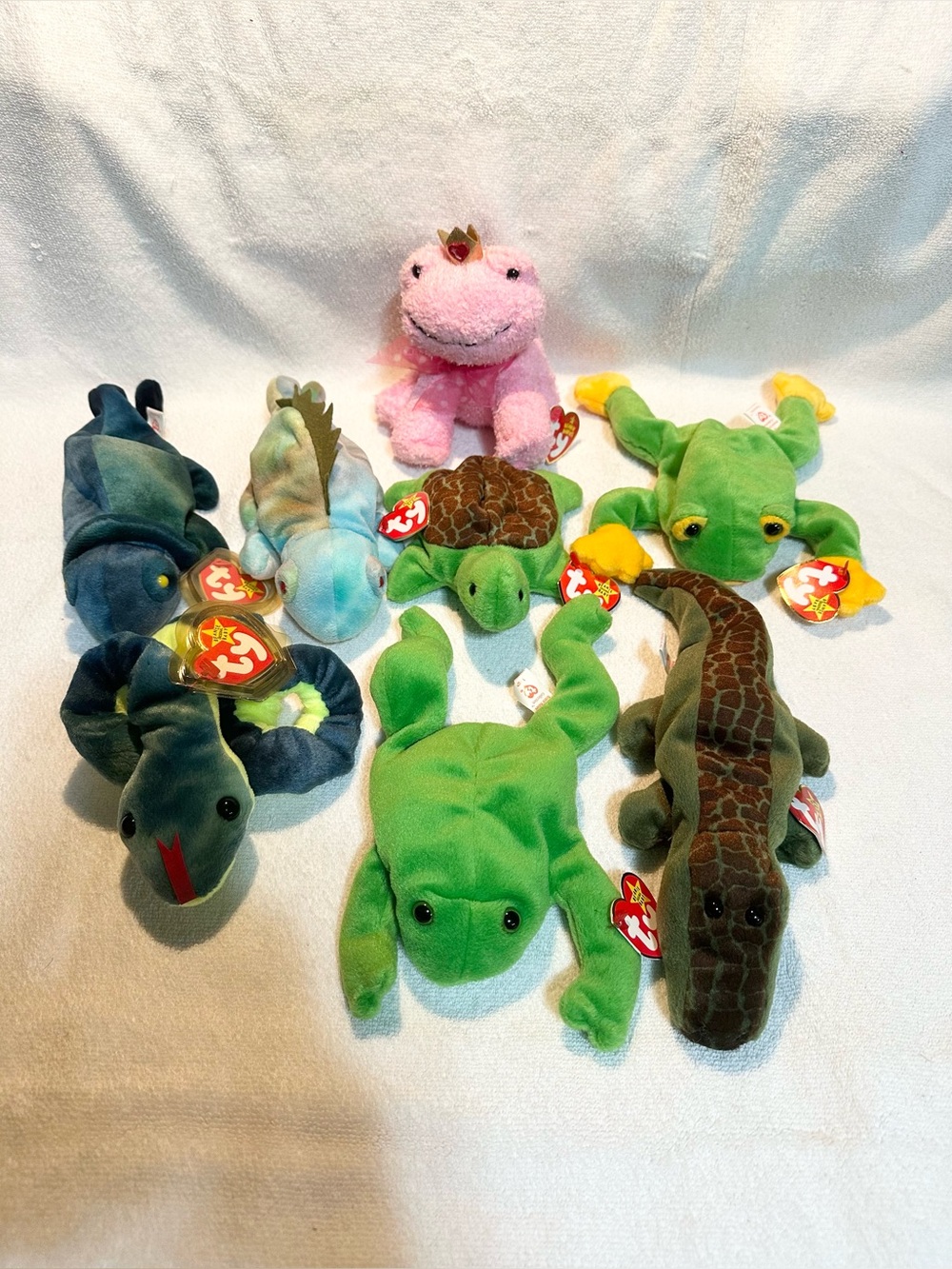 Ty Beanie babies lot reptiles frog lizard iguana alligator turtle snake